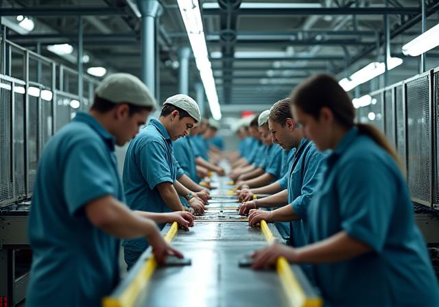 工場のラインで働く人々